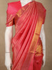 Coral Rose Pink Floral Zari Woven Design Pure Kanchipuram Silk Saree with Zari Border