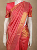 Coral Rose Pink Floral Zari Woven Design Pure Kanchipuram Silk Saree with Zari Border