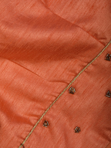 Coral Silk Readymade Blouse Adorned with Embroidery Design - Diadem