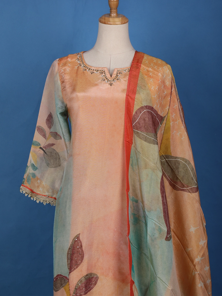 Coral Floral Designed Tissue Silk Salwar Suit - Diadem