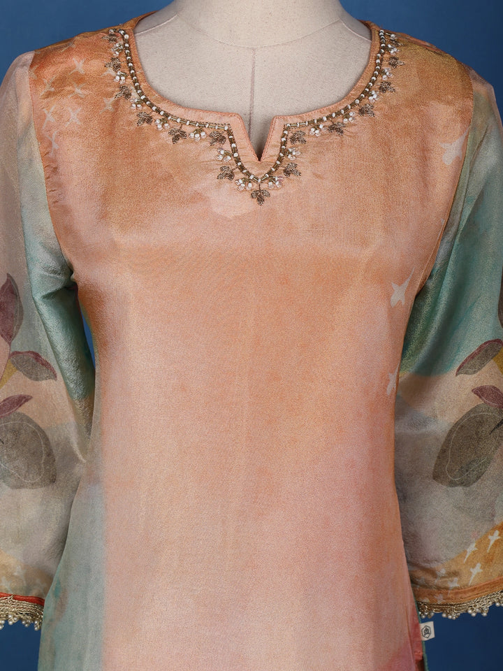 Coral Floral Designed Tissue Silk Salwar Suit - Diadem