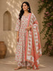 Coral Floral Printed Anarkali Cotton Salwar Suit