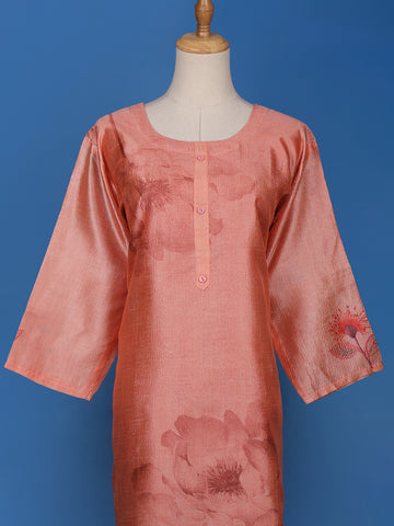 Coral Floral Printed Semi Silk Kurti - Diadem