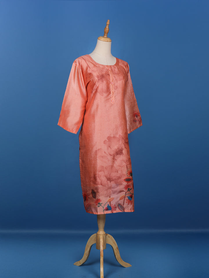 Coral Floral Printed Semi Silk Kurti - Diadem