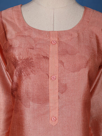 Coral Floral Printed Semi Silk Kurti - Diadem