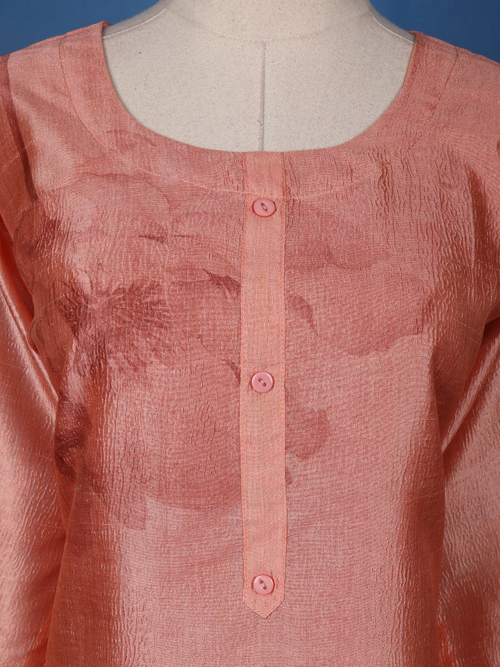 Coral Floral Printed Semi Silk Kurti - Diadem