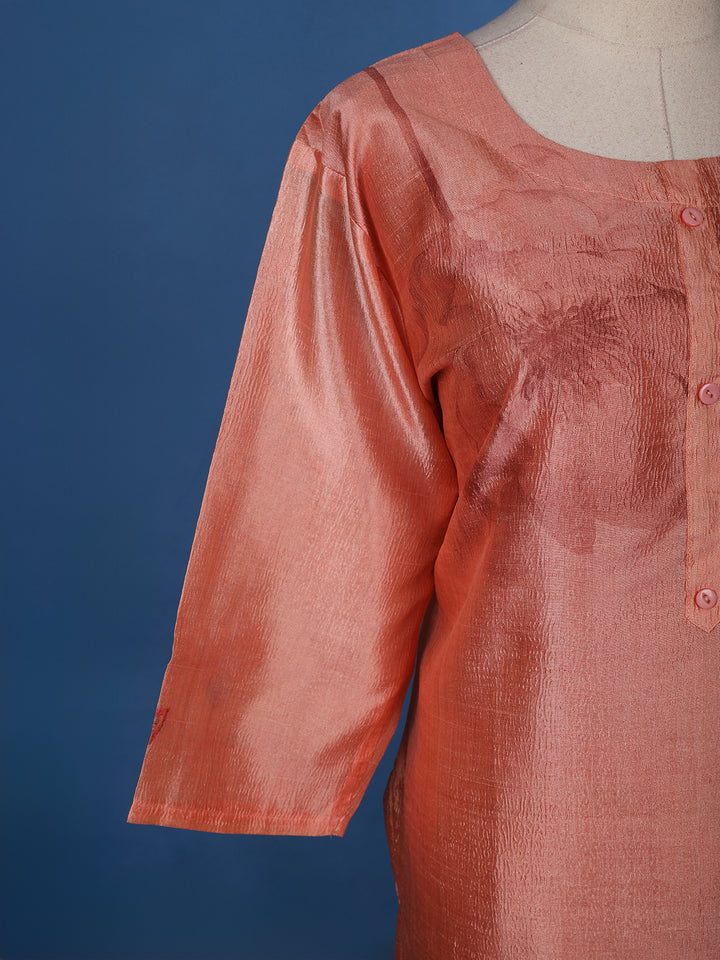 Coral Floral Printed Semi Silk Kurti - Diadem