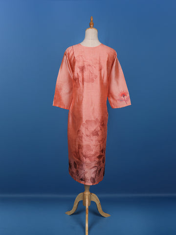 Coral Floral Printed Semi Silk Kurti - Diadem
