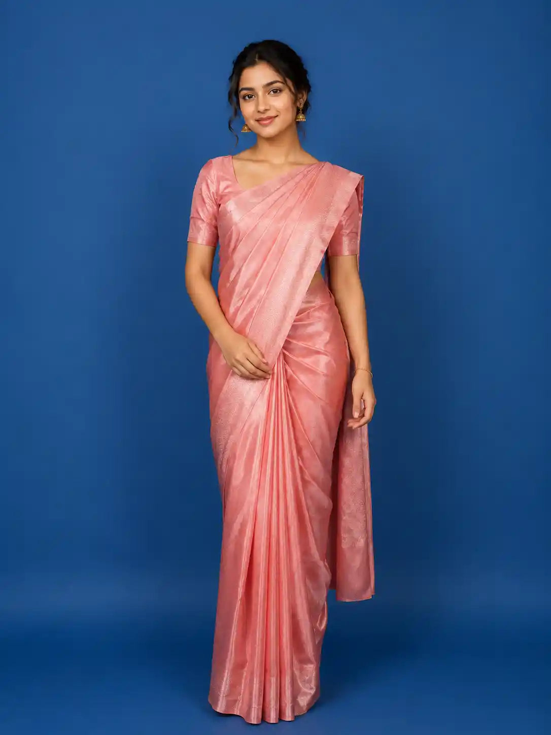Coral Floral Woven Pure Kanchipuram Silk Saree