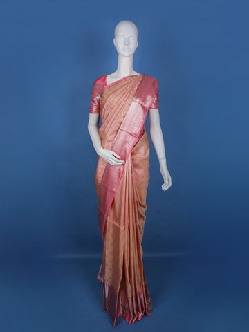 Coral Floral Woven Pure Kanchipuram Silk Saree - Diadem