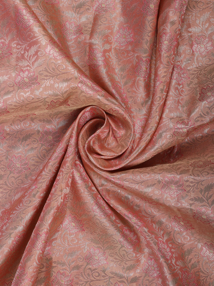 Coral Floral Woven Pure Kanchipuram Silk Saree - Diadem