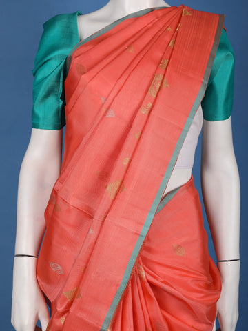 Coral Orange Woven Zari Border Silk Saree - Diadem