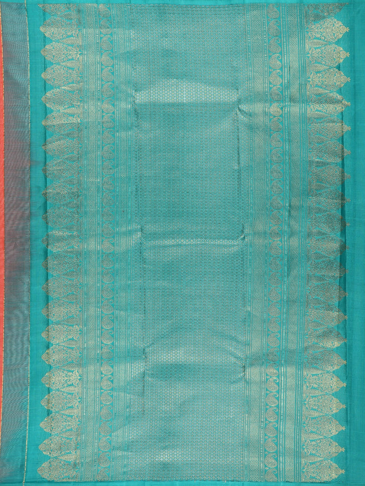 Coral Orange Woven Zari Border Silk Saree - Diadem