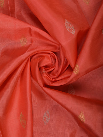 Coral Orange Woven Zari Border Silk Saree - Diadem