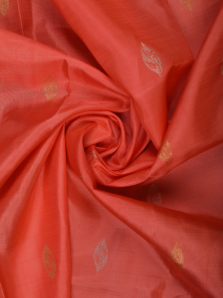 Coral Orange Woven Zari Border Silk Saree - Diadem