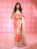 Coral Pink Checked Woven Design Pure Kanchipuram Silk Saree with Contrast Zari Border