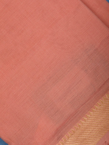 Coral Pink Cotton Saree with Zari Border - Diadem