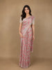Coral Pink Floral Design Print Satin Saree