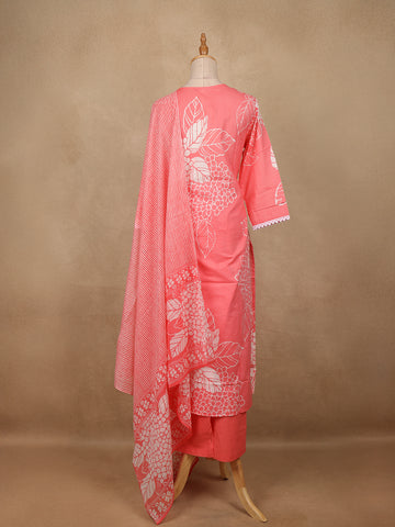 Coral Pink Floral Design Printed Cotton Salwar Suit - Diadem