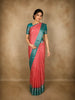 Coral Pink Floral Woven Design Pure Kanchipuram Silk Saree with Contrast  Zari Border