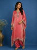 Coral Red Mirror Work Semi Silk Kaftan Suit