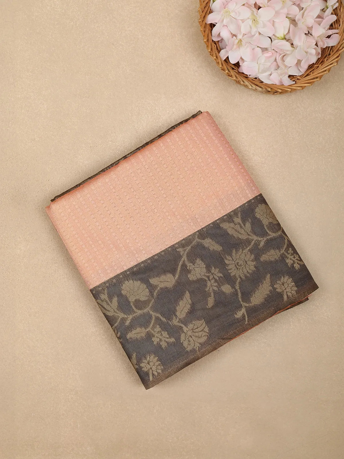 Coral Semi Tussar Silk Stripes Designed Saree - Diadem
