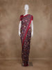 Cranberry Red Floral Printed Tussar Saree with Contrast Border
