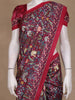 Cranberry Red Floral Printed Tussar Saree with Contrast Border