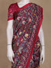 Cranberry Red Floral Printed Tussar Saree with Contrast Border