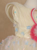 Cream 3D Floral Layered Party Net Frock with Pink Ruffle Accents