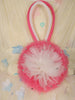 Cream 3D Floral Layered Party Net Frock with Pink Ruffle Accents