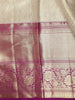 Cream Abstract Woven Design Pure Kanchipuram Silk Saree with Purple Zari Woven Border