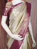 Cream Abstract Woven Design Pure Kanchipuram Silk Saree with Purple Zari Woven Border