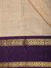 Cream Beige Checked Woven Design Pure Kanchipuram Silk Saree with Contrast Peacock Zari Border