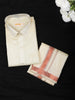 Cream Checked Woven Silk Shirt with Matching Dhoti Featuring Copper and Silver Zari Border