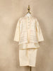 Cream Embroidered Silk Kids Sherwani Set