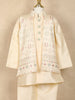 Cream Embroidered Silk Kids Sherwani Set