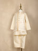 Cream Embroidered Silk Kids Sherwani Set