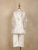 Cream Floral Brocade Kids Semi Silk Sherwani Set with White Pants