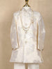 Cream Floral Brocade Kids Semi Silk Sherwani Set with White Pants