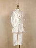 Cream Floral Brocade Kids Semi Silk Sherwani Set with White Pants