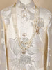Cream Floral Brocade Kids Semi Silk Sherwani Set with White Pants