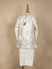 Cream Floral Brocade Kids Semi Silk Sherwani Set with White Pants