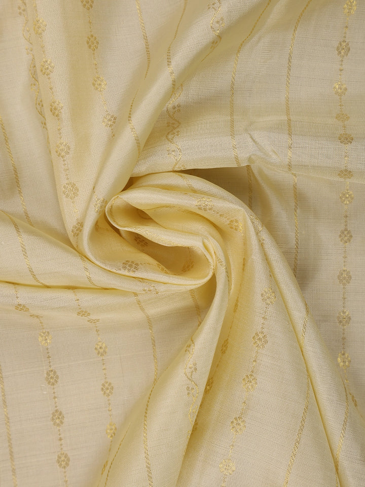 Cream Floral Butti Stripes Woven Pure Kanchipuram Silk Saree - Diadem