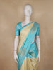 Cream Floral Butti Stripes Woven Pure Kanchipuram Silk Saree - Diadem