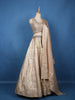 Cream Floral Design Banarasi Silk Mirror Work Bridal Lehenga