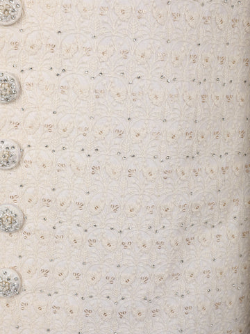 Cream Floral Embroidered Cotton Sherwani Suit - Diadem
