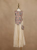 Cream Floral Embroidered Georgette Kids Palazzo Set With Sleeveless Top And Matching Purse
