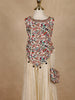 Cream Floral Embroidered Georgette Kids Palazzo Set With Sleeveless Top And Matching Purse