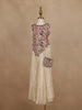 Cream Floral Embroidered Georgette Kids Palazzo Set With Sleeveless Top And Matching Purse